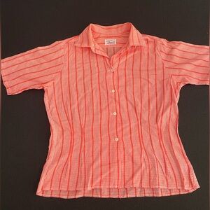 VTG 60s Alfred Paquette red & white fitted gingham plaid button down top sz M